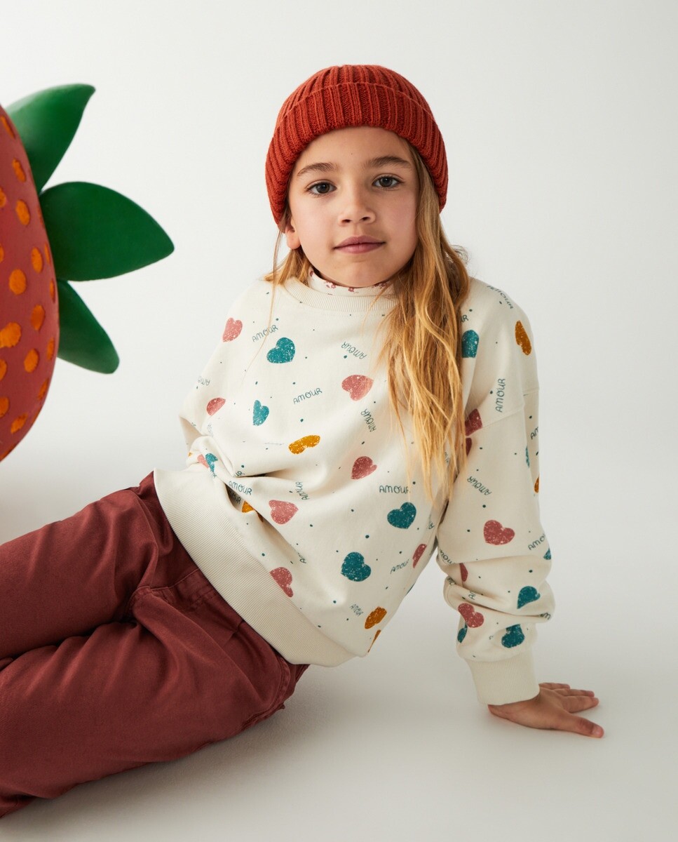 

Толстовка для девочки с длинными рукавами и принтом в виде сердечек Kids El Corte Inglés, серый