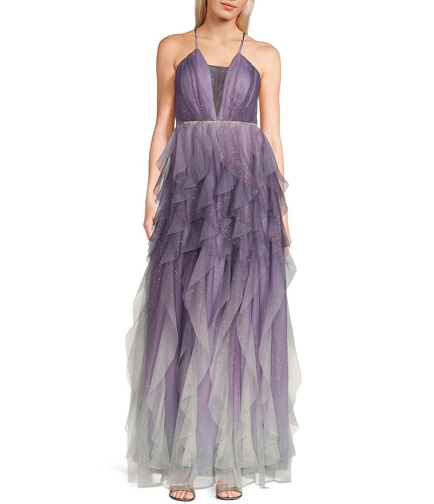 Платье омбре с блестками и глубоким вырезом без рукавов Pear Culture, фиолетовый