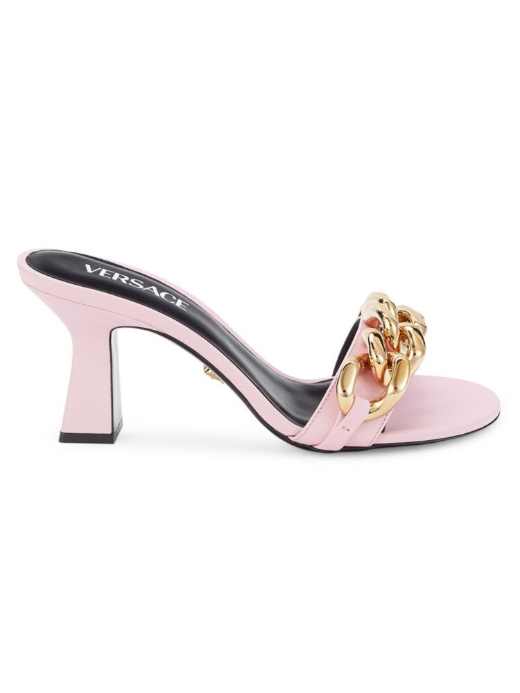 

Кожаные мюли Curb Link на блочном каблуке Versace, цвет Pink Gold