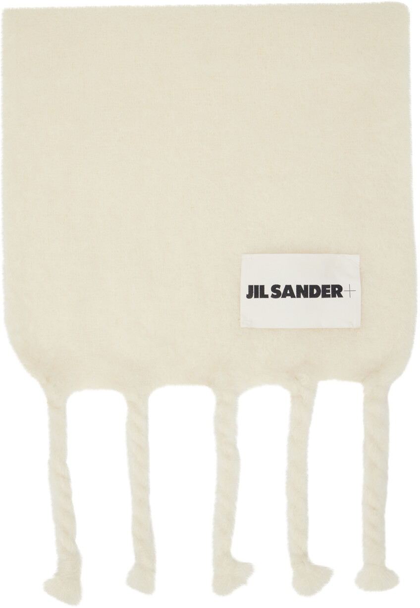 

Белый шарф с начесом Jil Sander