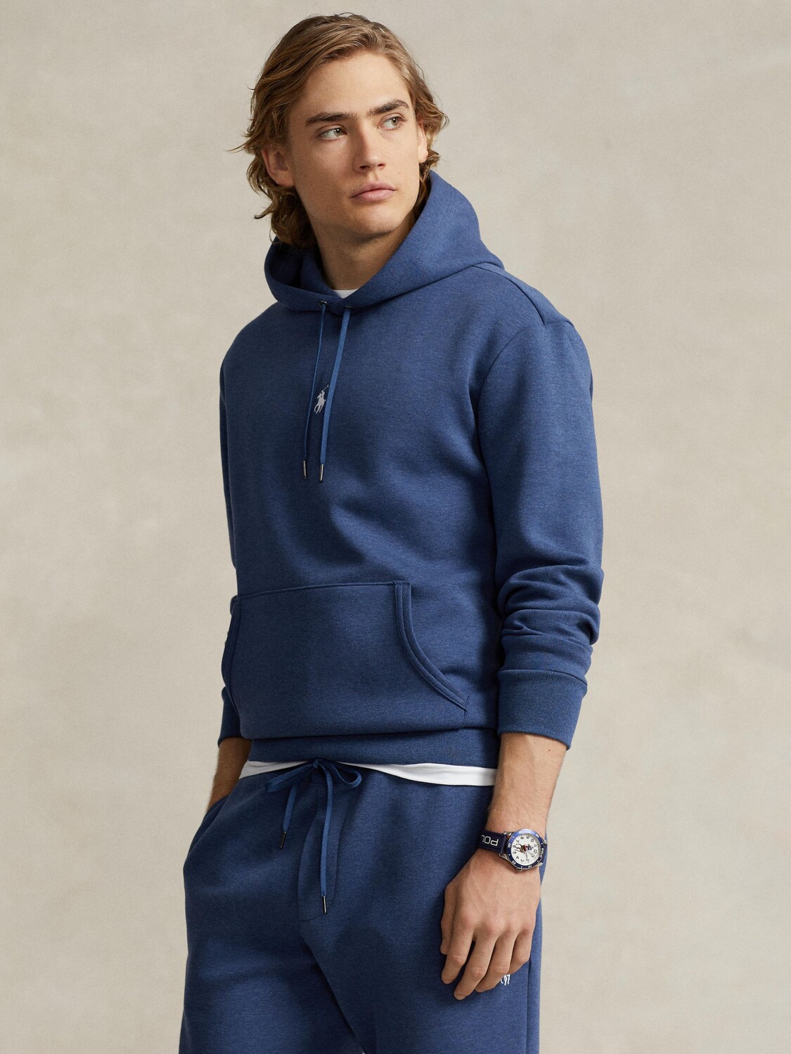 

Толстовка поло двойной вязки Ralph Lauren, дерби блю хизер