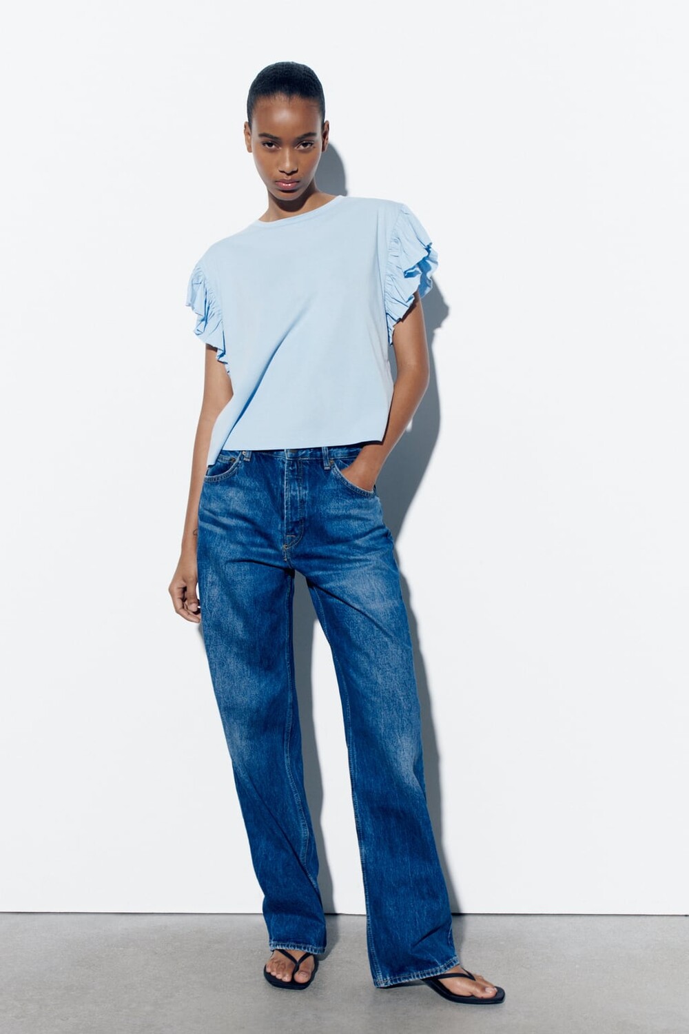 

Футболка с оборками ZARA, синий