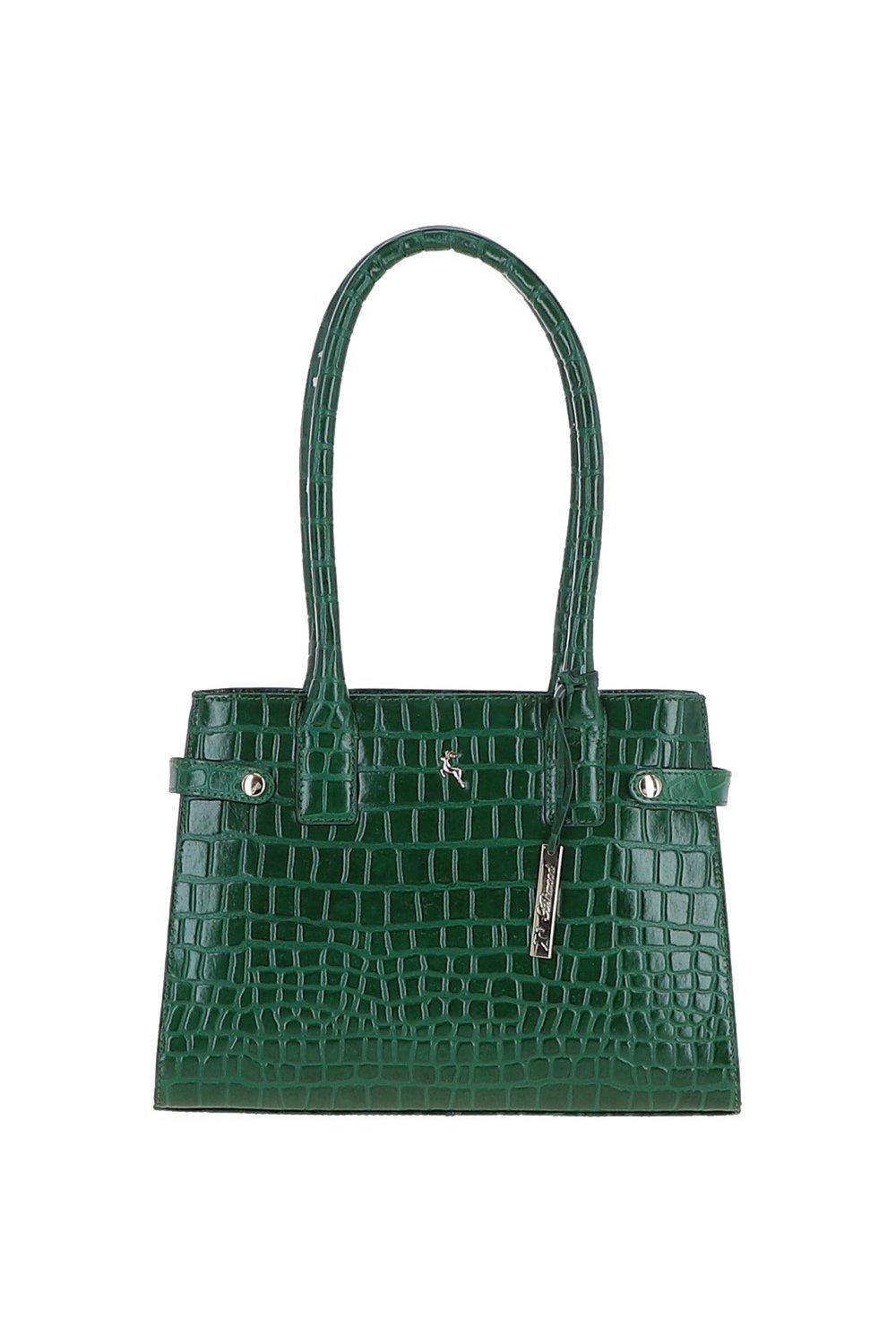 цена Двухсекционная большая сумка из натуральной кожи с принтом под крокодила Ashwood Leather, зеленый