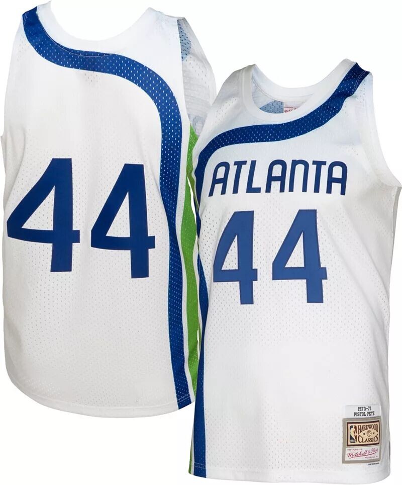 

Мужская футболка Mitchell & Ness 1970 Atlanta Hawks Pete Maravich белого цвета из твердой древесины Classics Swingman