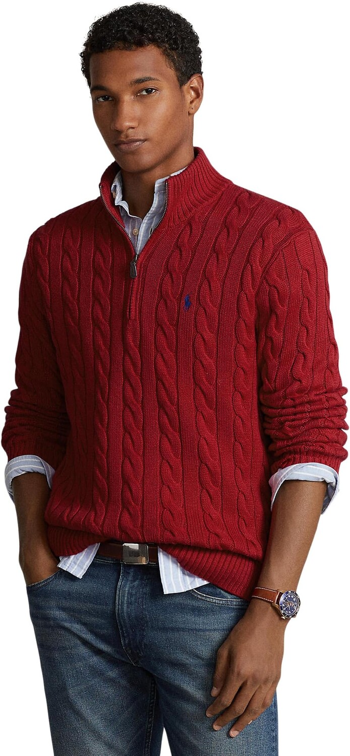 

Свитер Polo Ralph Lauren Long Sleeve Cotton Cable 1/2 Zip, цвет Park Avenue Red