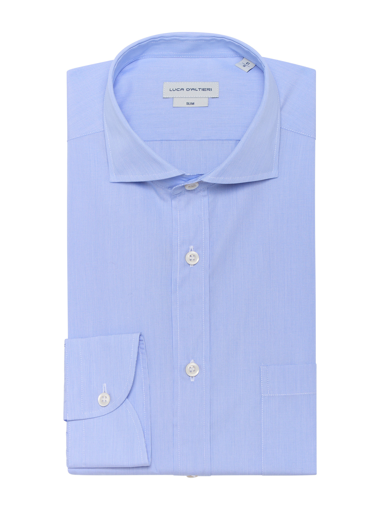 Luca D'Altieri повседневная рубашка приталенного кроя из поплина из чистого хлопка, голубой рубашка однотонная с длинными рукавами и костюмным воротником