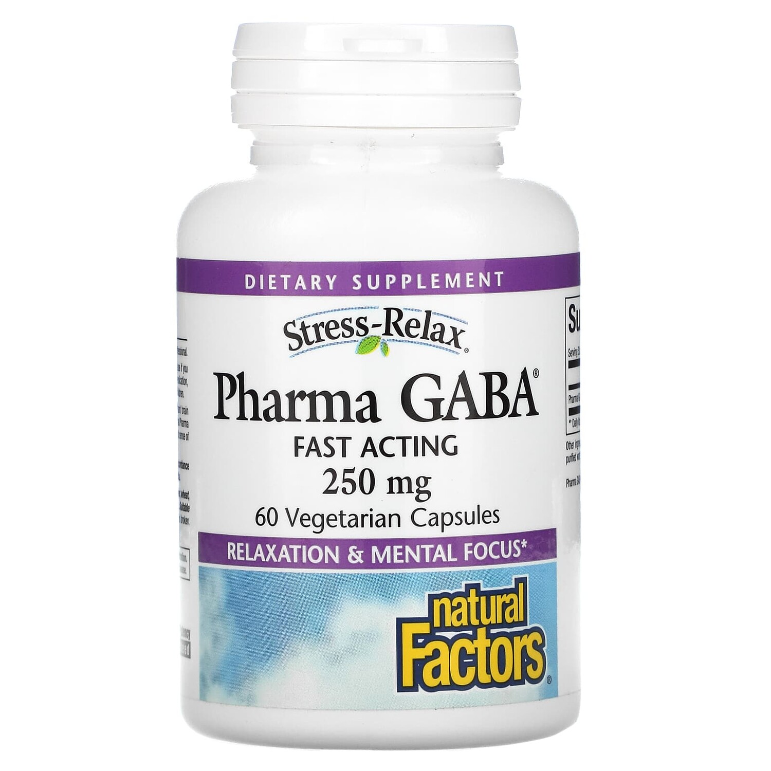 

Stress-Relax, Pharma GABA, 250 мг, 60 вегетарианских капсул, Natural Factors