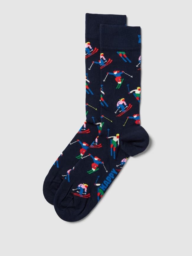 

Носки со сплошным узором модель "Лыжи" Happy Socks, темно-синий