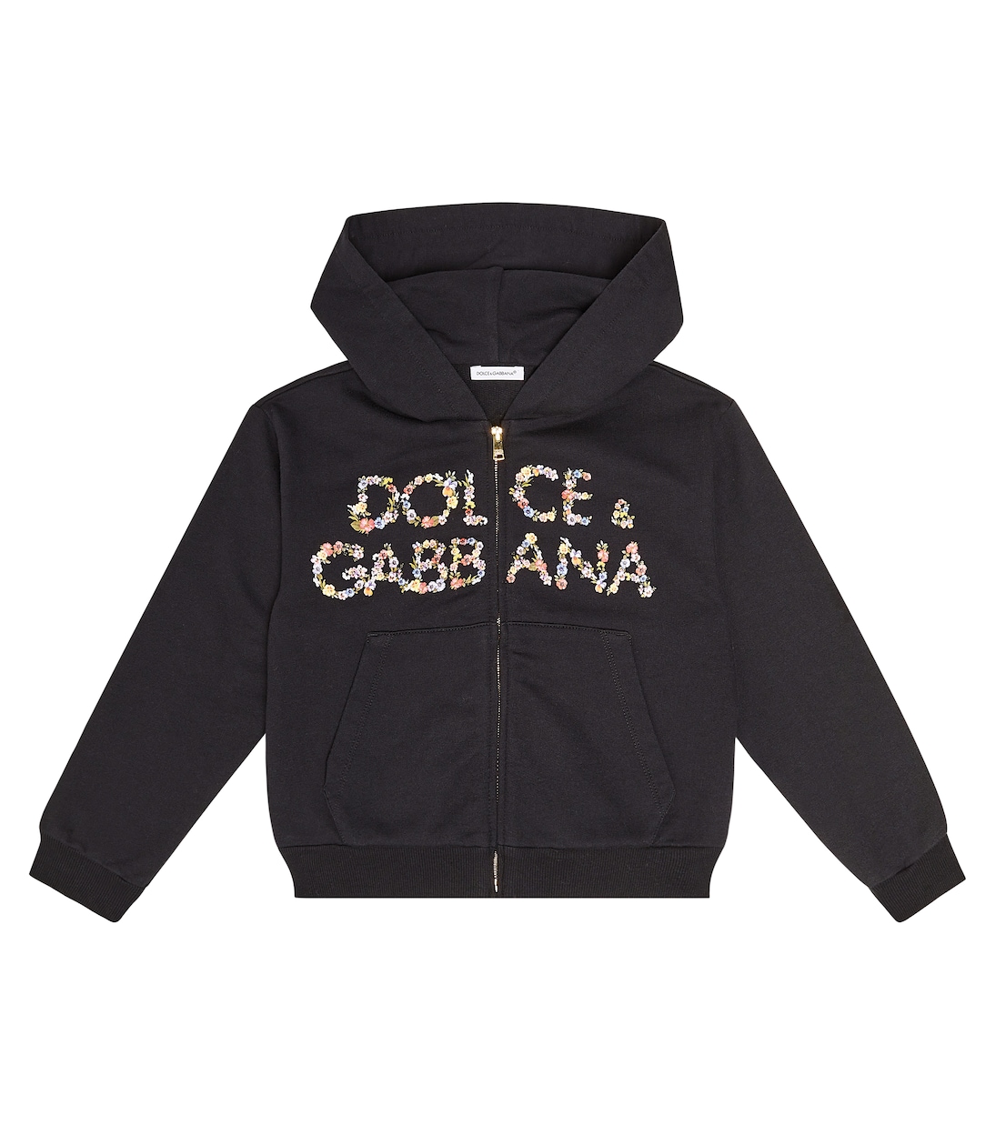 Худи из хлопкового джерси с логотипом Dolce&Gabbana, черный худи на молнии из хлопкового джерси с логотипом dolce