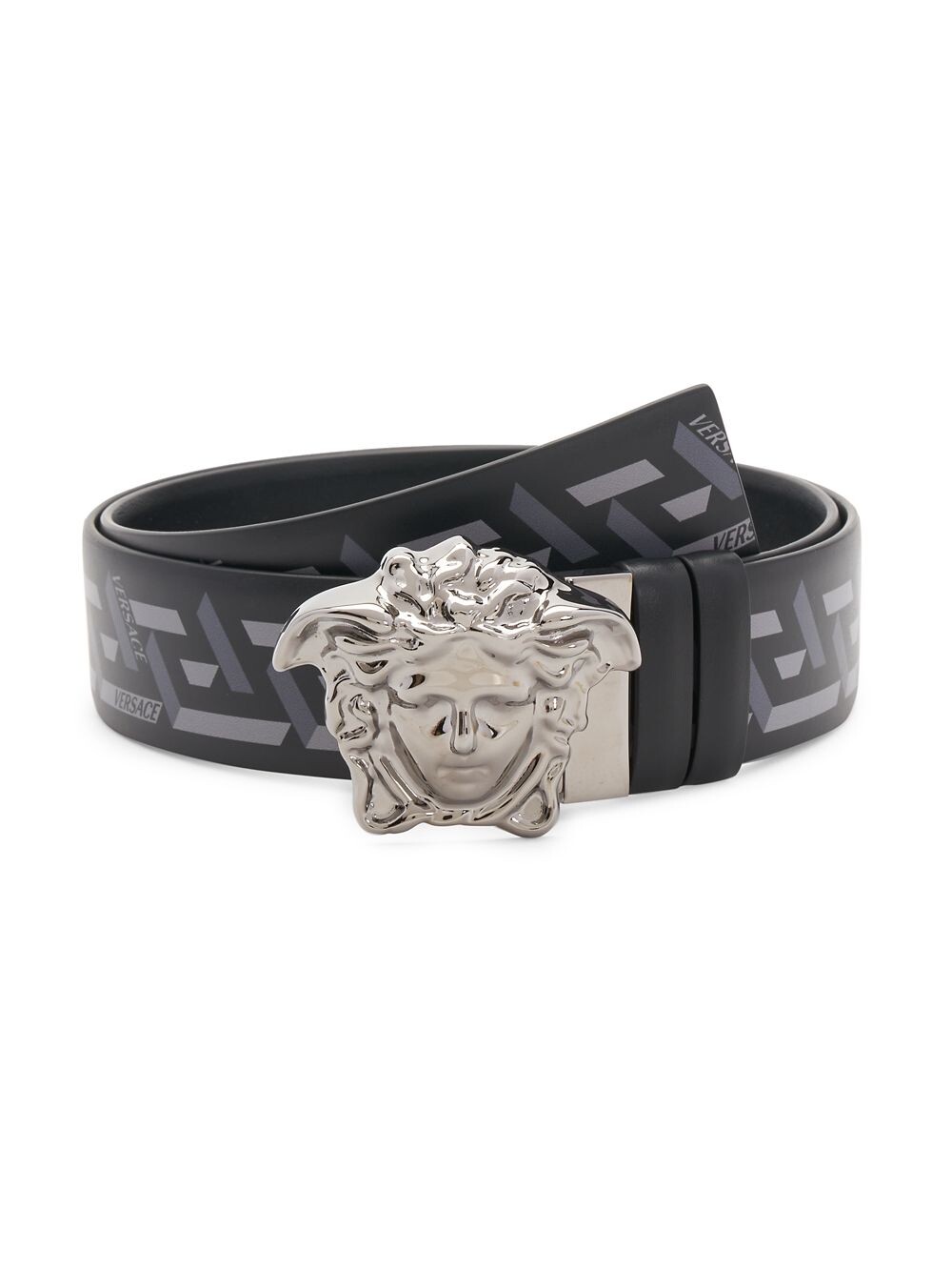 

Ремень с пряжкой Medusa и логотипом Versace, черный