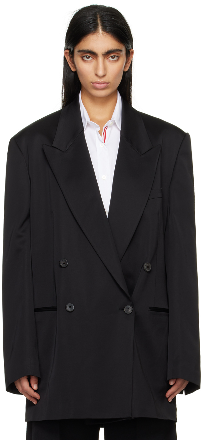 Черный двубортный пиджак Dries Van Noten, цвет Black