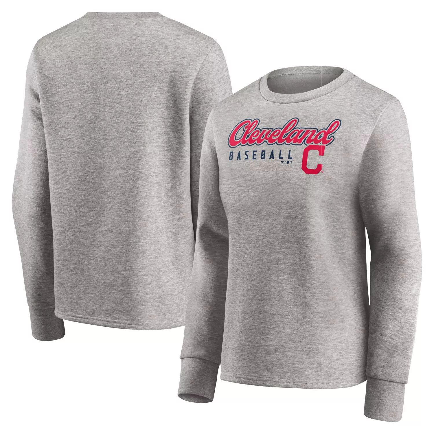 Женский серый пуловер с круглым вырезом с фирменным логотипом Fanatics Heathered Cleveland Indians Fanatics