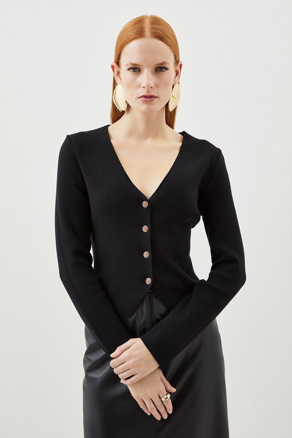 

Компактный вязаный топ из шерсти Karen Millen, черный