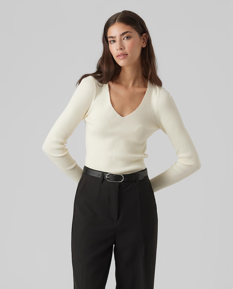 Женский приталенный свитер с длинными рукавами Vero Moda, белый