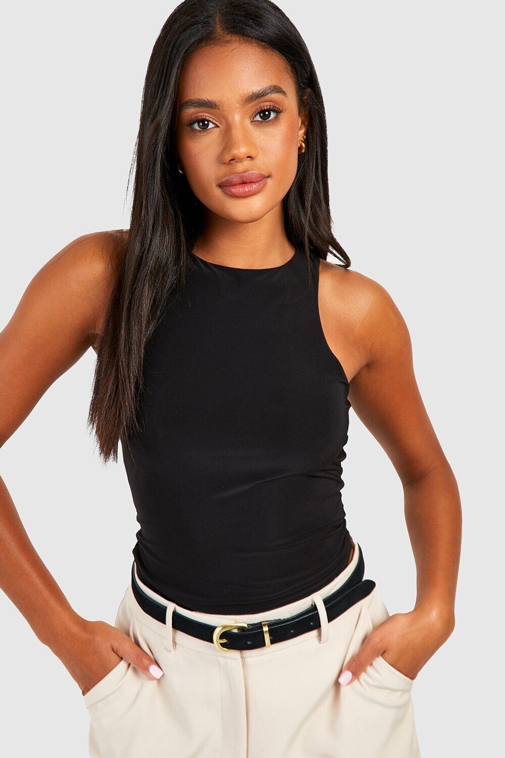 

Двухслойный боди racer neck Boohoo, черный