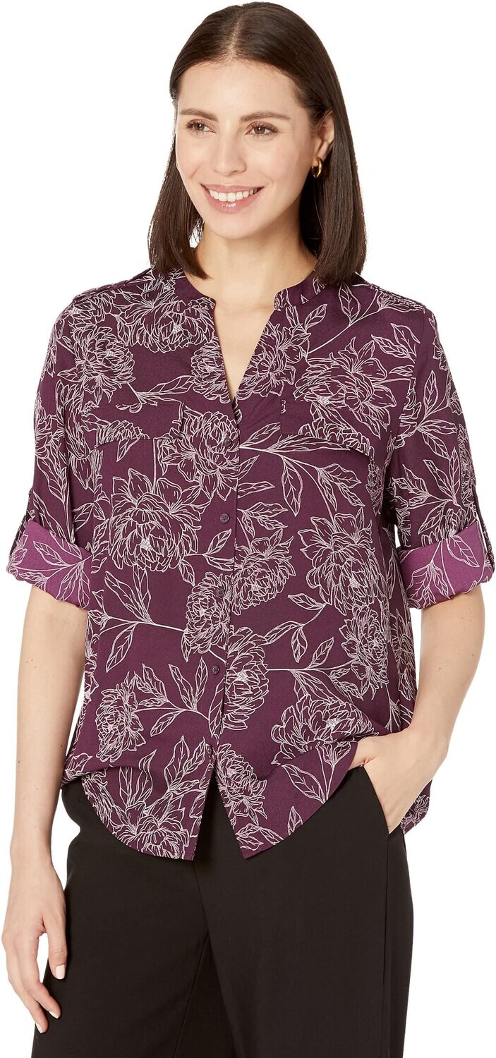 

Круглый вырез с принтом и закругленный рукав Calvin Klein, цвет Aubergine/Cream