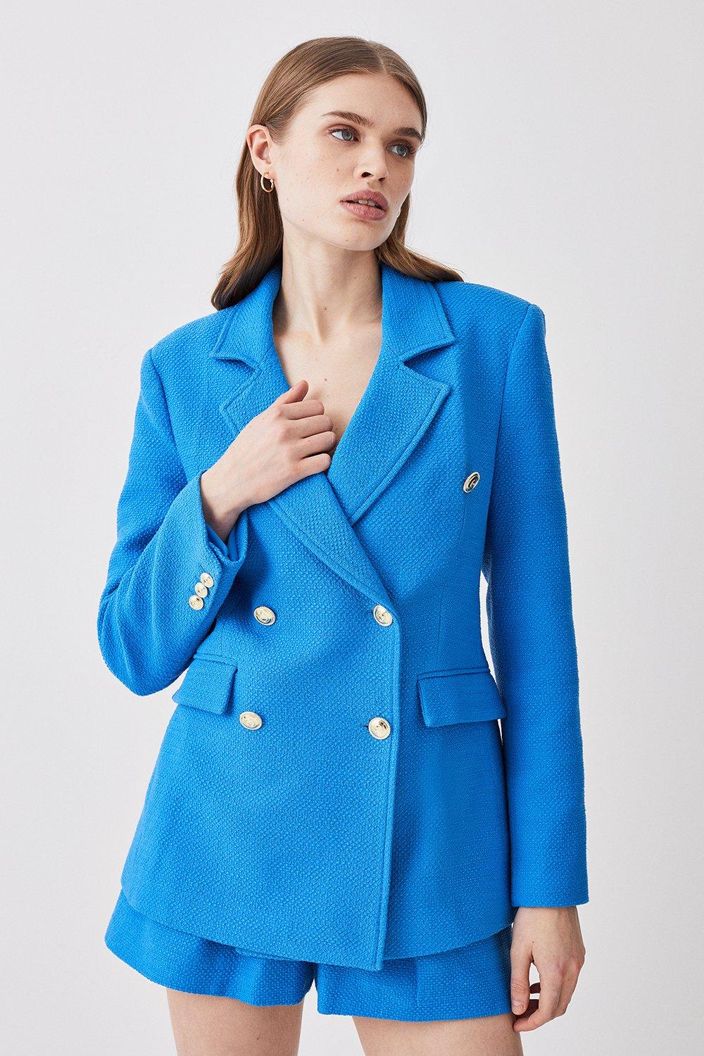 Двубортный приталенный пиджак букле Karen Millen, синий