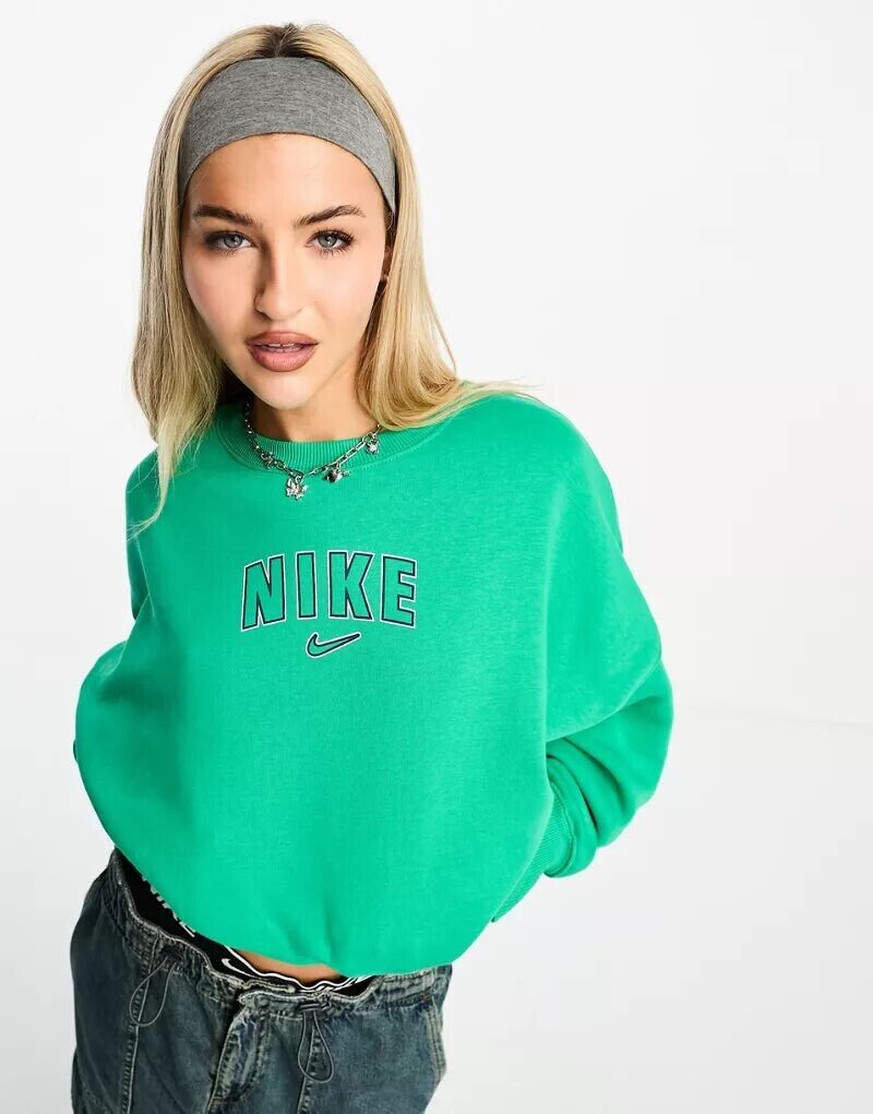 

Укороченная толстовка оверсайз Nike зеленого стадионного цвета с логотипом колледжа