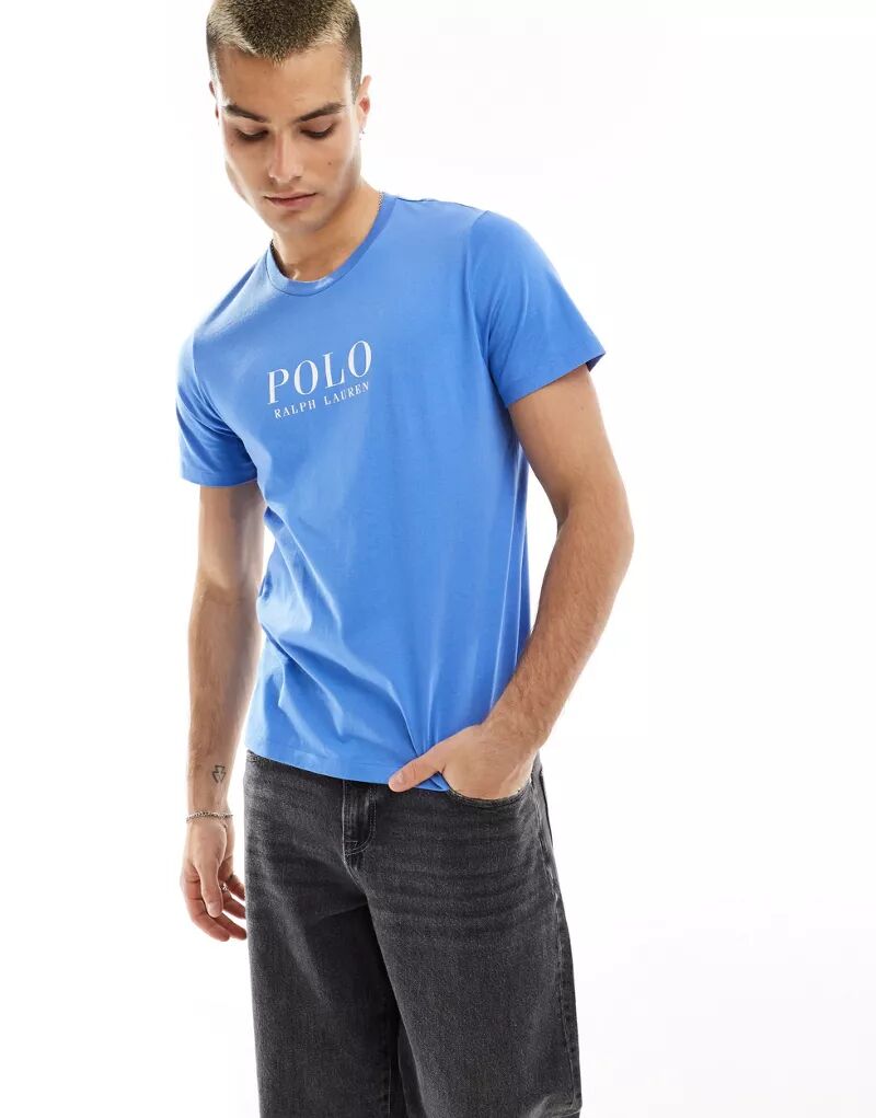 Синяя футболка для отдыха Polo Ralph Lauren с надписью-логотипом на груди