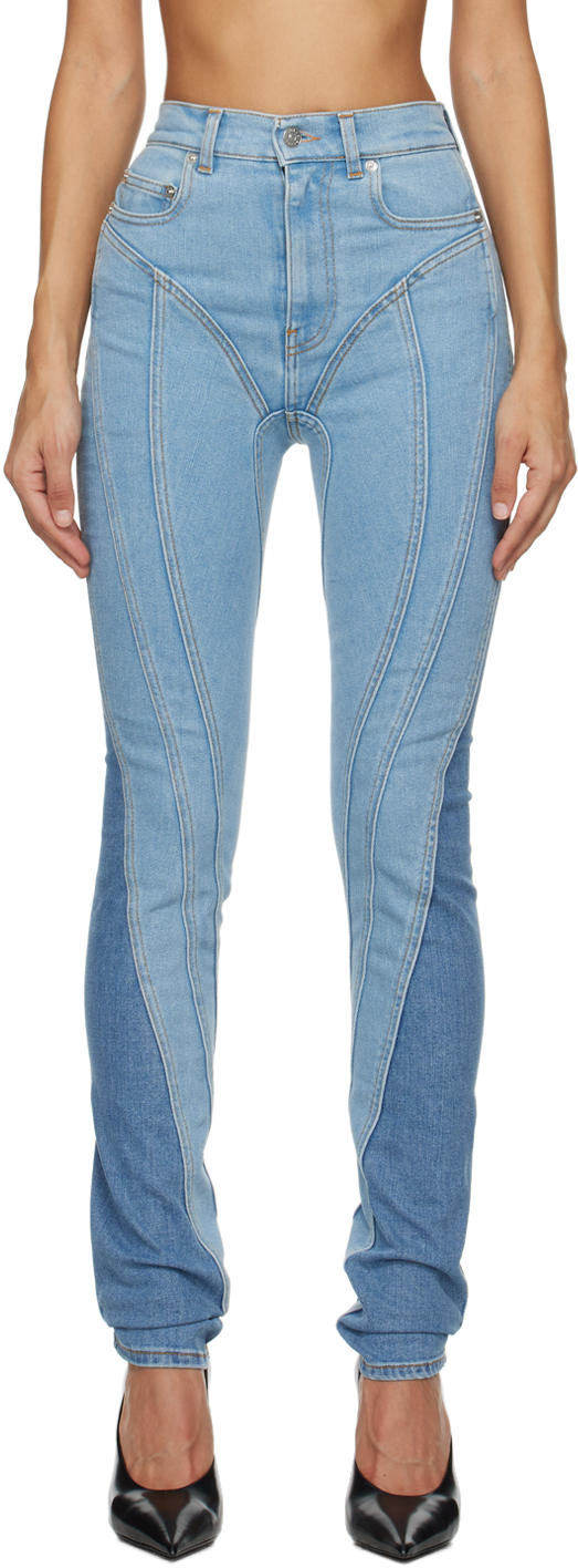 Синие джинсы со спиральной застежкой Mugler, цвет Light blue новинка 2023ss джинсы мужские джинсы синие облегающие повседневные узкие эластичные джинсы с потертостями
