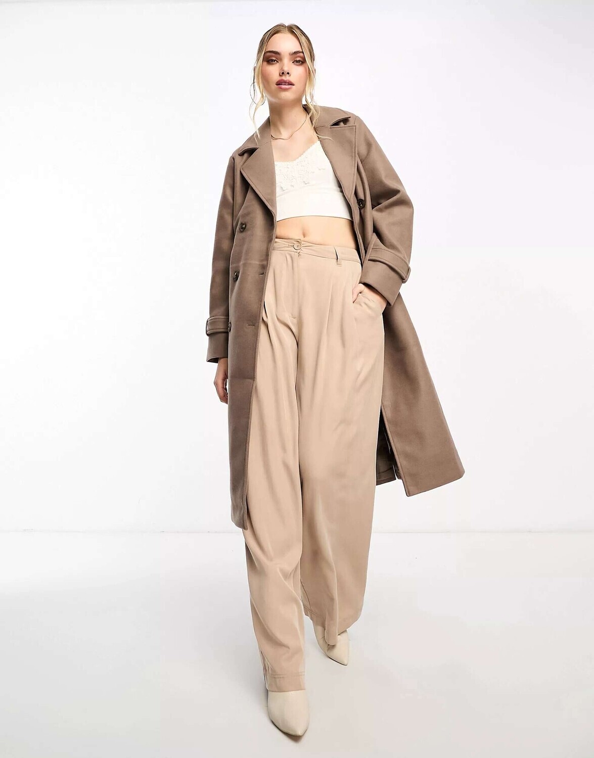 

Коричневый двубортный деловой тренч Vero Moda