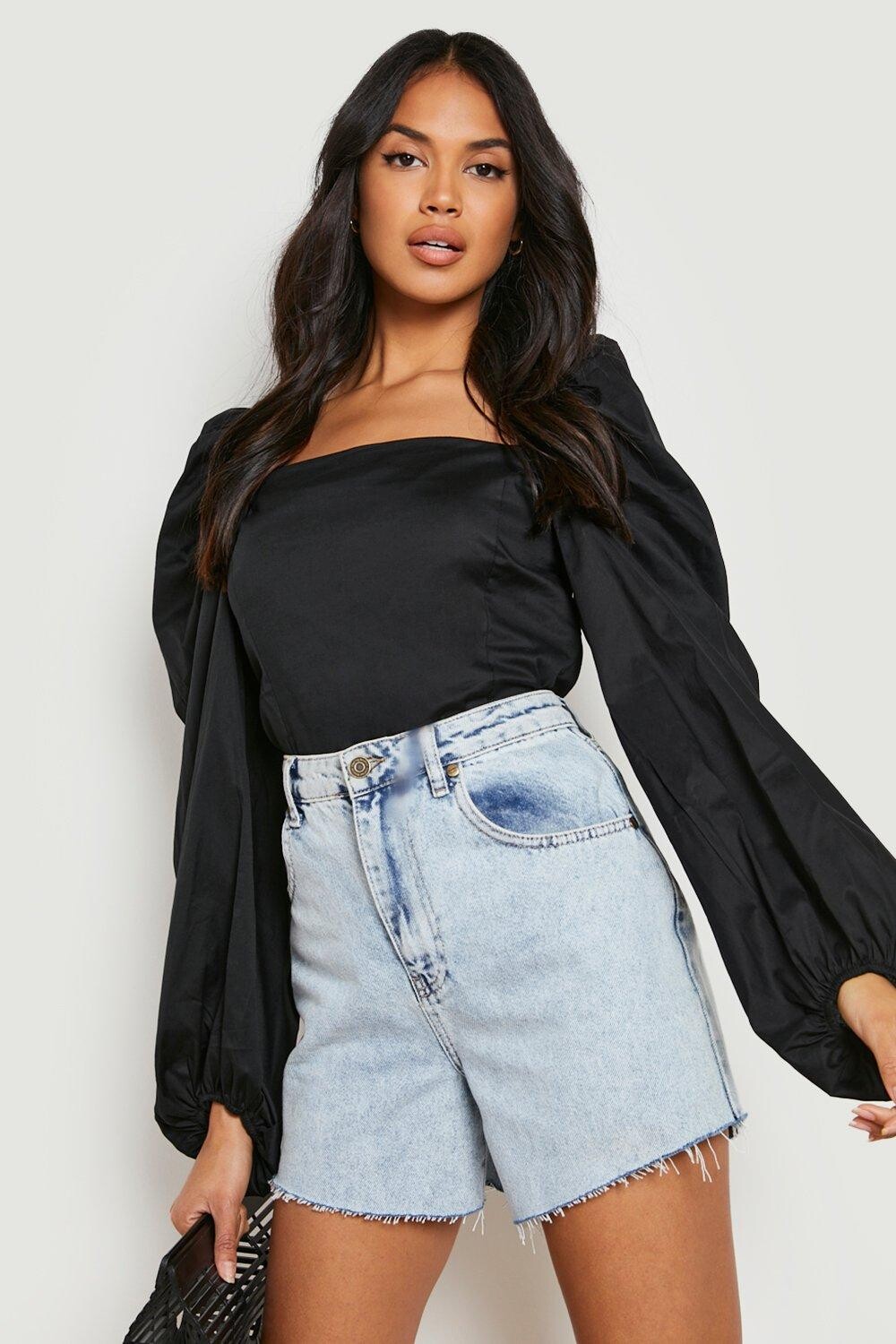 

Топ из хлопкового корсета с рукавами-пуфами Boohoo, черный
