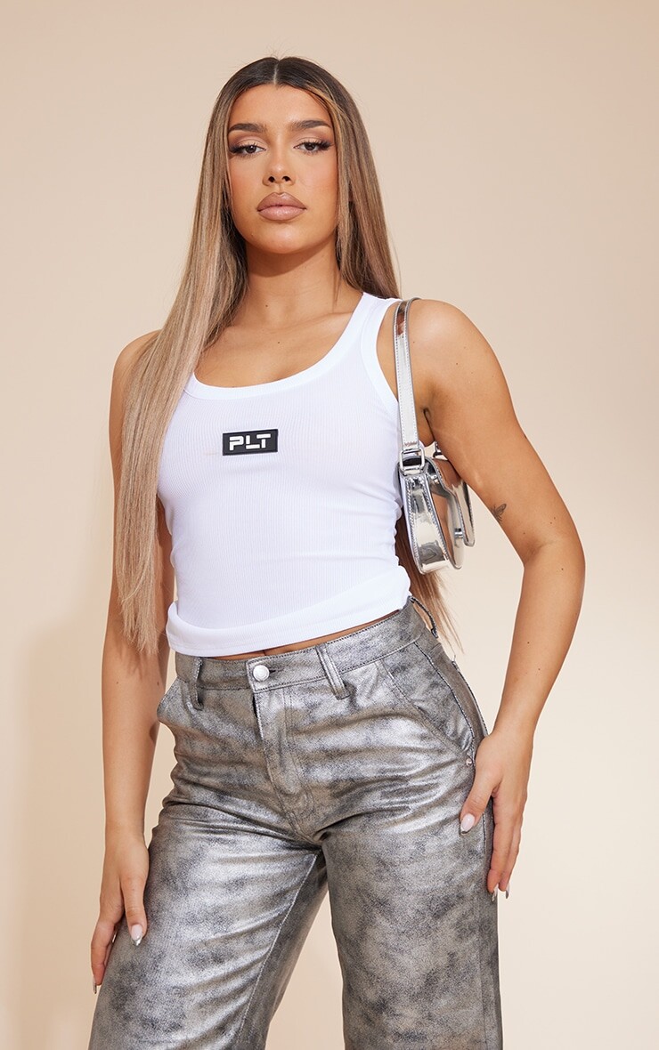 

PrettyLittleThing Белый топ-борцов в рубчик с логотипом