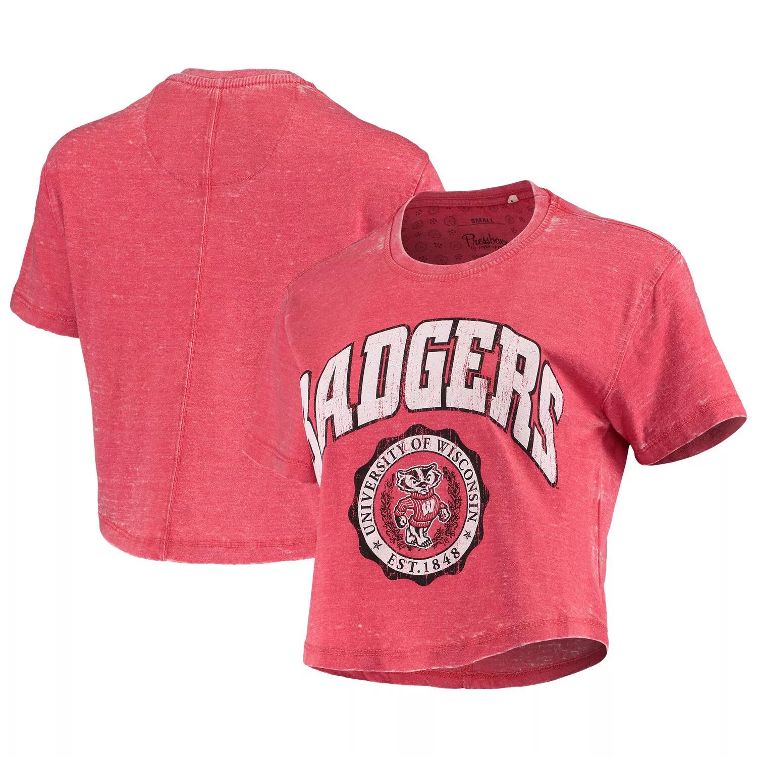 

Женская укороченная футболка Pressbox Red Wisconsin Badgers Edith Vintage Burnout