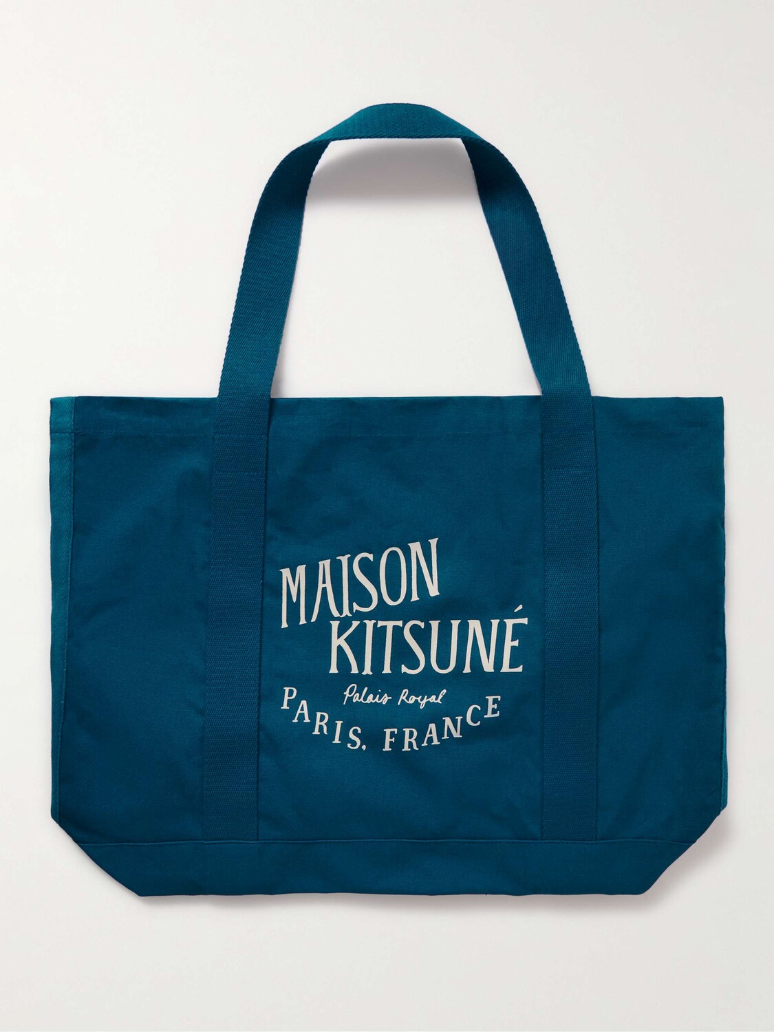 

Сумка-тоут Palais Royal с логотипом из хлопка и парусины MAISON KITSUNÉ, нави