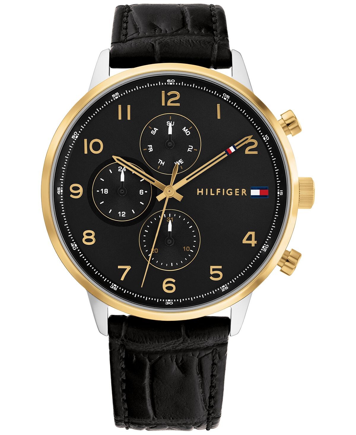 

Мужские часы с черным кожаным ремешком, 44 мм Tommy Hilfiger