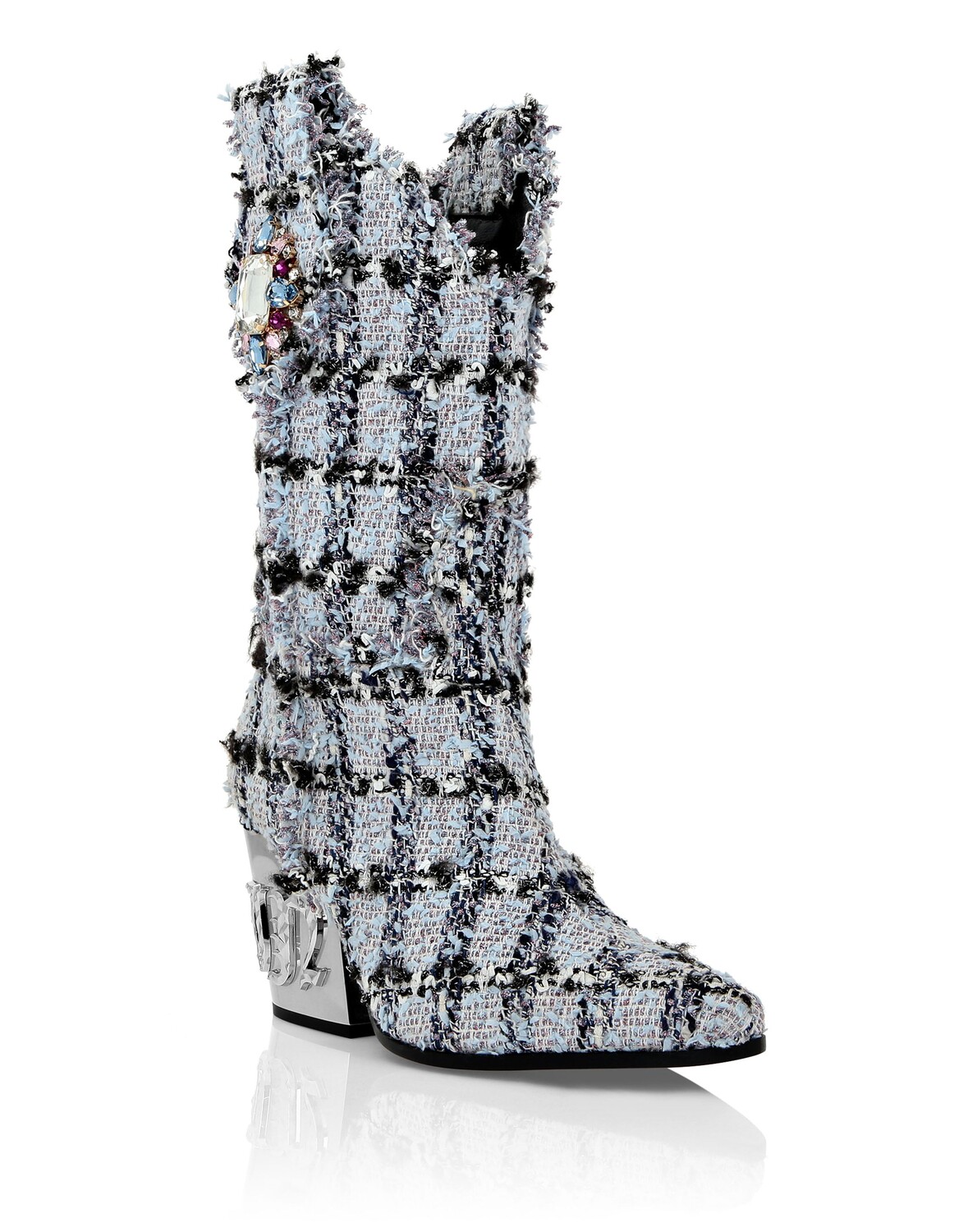 

Готические Ковбойские Сапоги средней высоты на плоской подошве Philipp Plein, цвет Light Blue