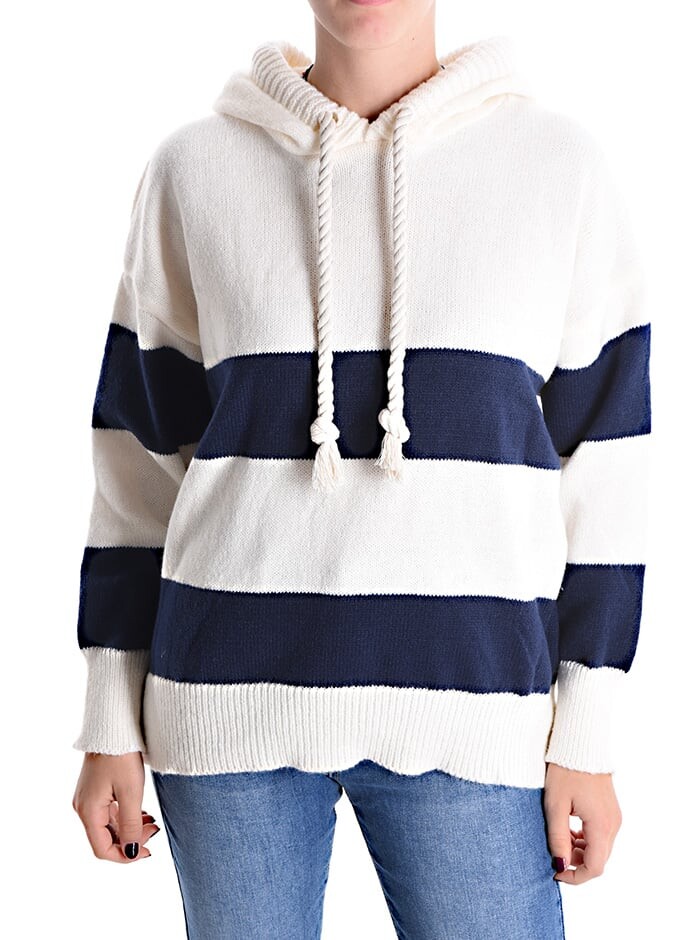 

Полосатый свитер с капюшоном, цвет Prussian blue