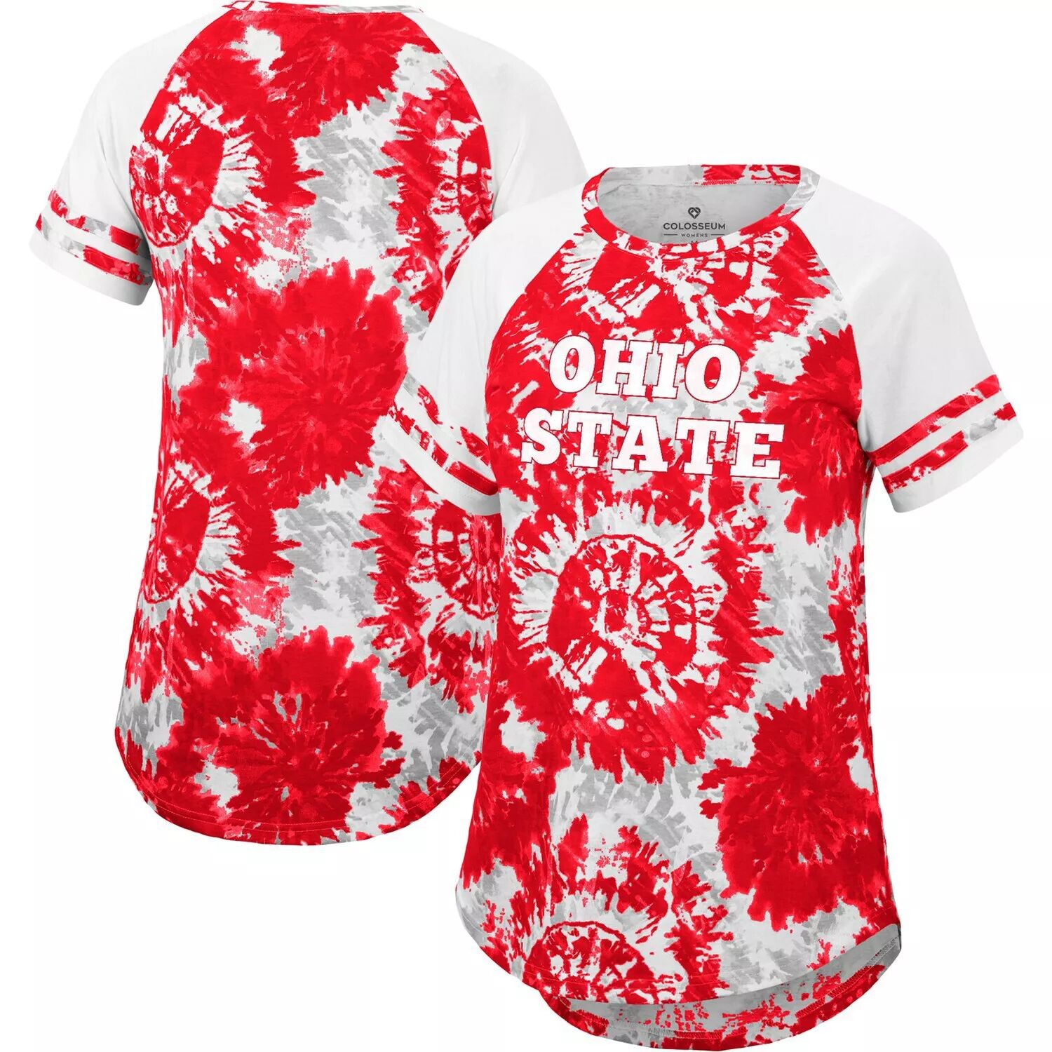 

Женская футболка Colosseum Scarlet/White Ohio State Buckeyes Annie Oversized с принтом тай-дай реглан Colosseum