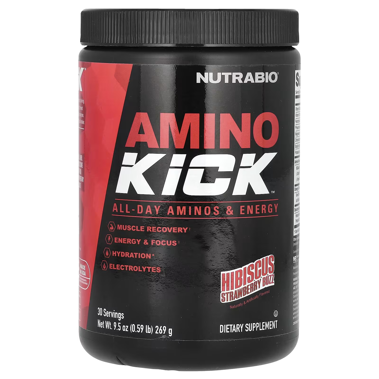 Пищевая добавка NutraBio Amino Kick Hibiscus Strawberry Buzz, 269 г nutrabio labs amino kick апельсин и манго 269 г 0 59 фунта