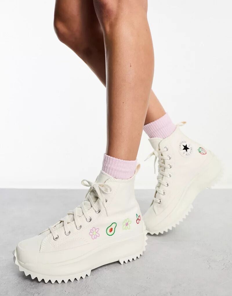 

Белые кроссовки Converse Run Star Hike с цветочной и фруктовой вышивкой, Серый