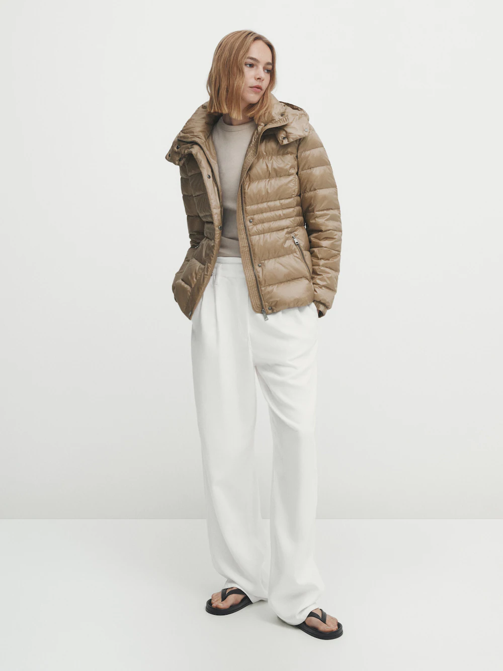 

Куртка из пухового пуха и пера с капюшоном Massimo Dutti, кэмел, Коричневый