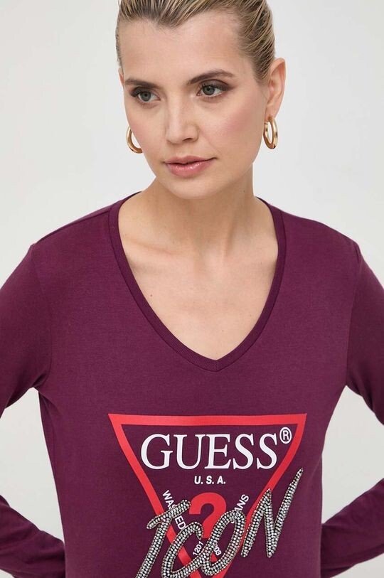 

Хлопковый топ с длинными рукавами Guess, фиолетовый