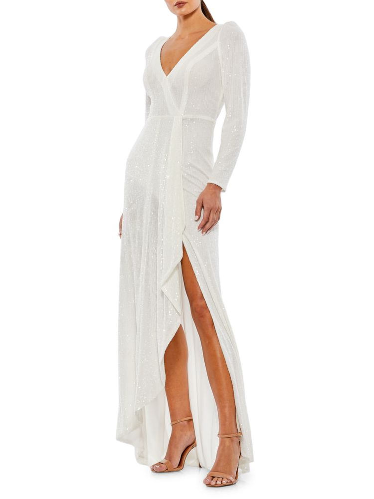 Платье с искусственным запахом и пайетками Mac Duggal, белый женское платье без рукавов с искусственным запахом и пайетками mac duggal