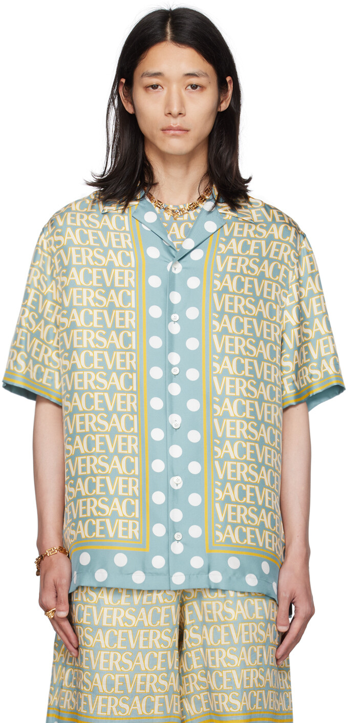 

Сине-желтая рубашка по всей длине Versace