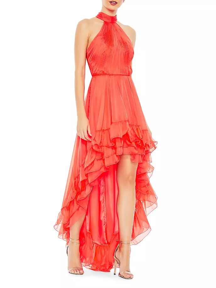 

Шифоновое платье с оборками и глубоким вырезом Mac Duggal, цвет tangerine