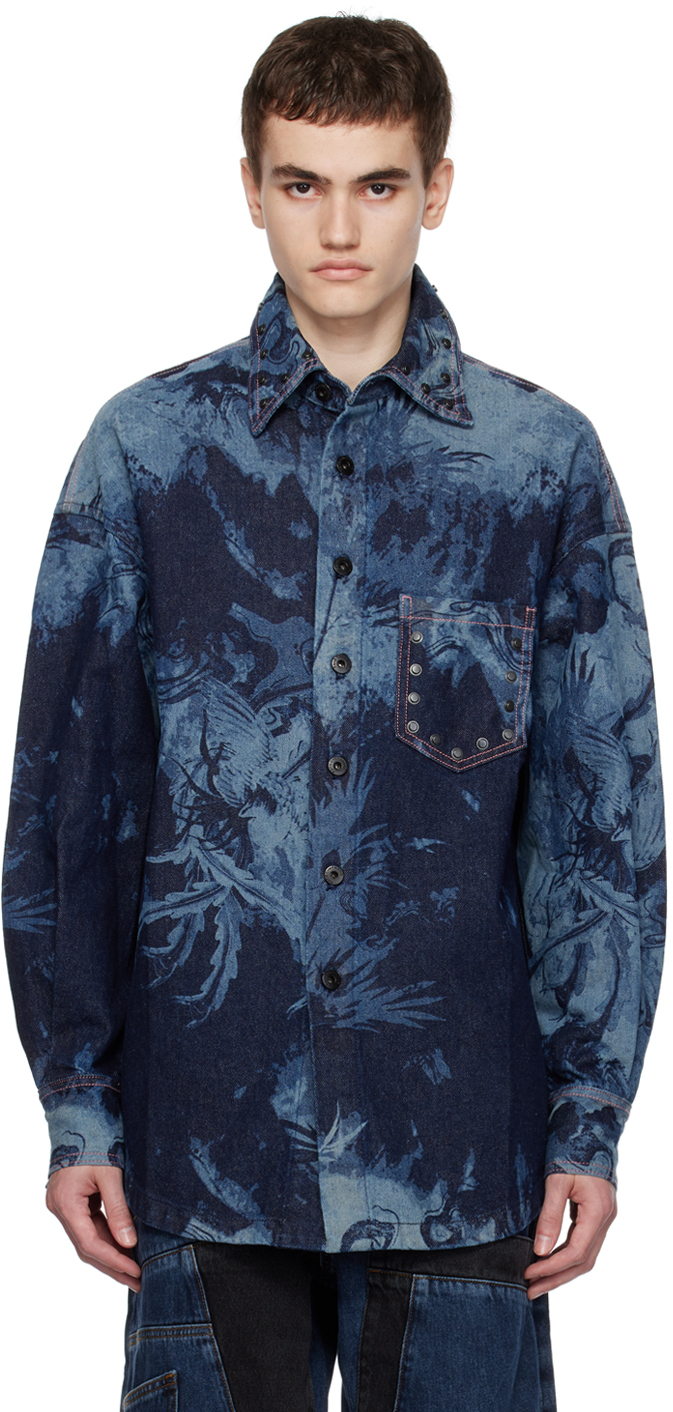 цена Синяя джинсовая рубашка с принтом Feng Chen Wang