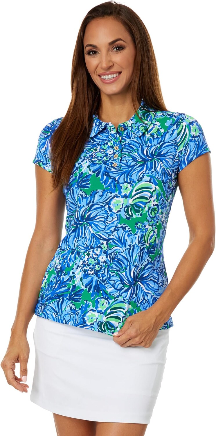 

Рубашка-поло Frida Scallop Polo Upf 50 Lilly Pulitzer, цвет Abaco Blue In Turtle Awe