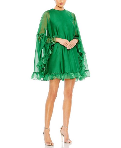 Мини-платье-накидка с высоким воротником и оборками по подолу Mac Duggal, цвет Green