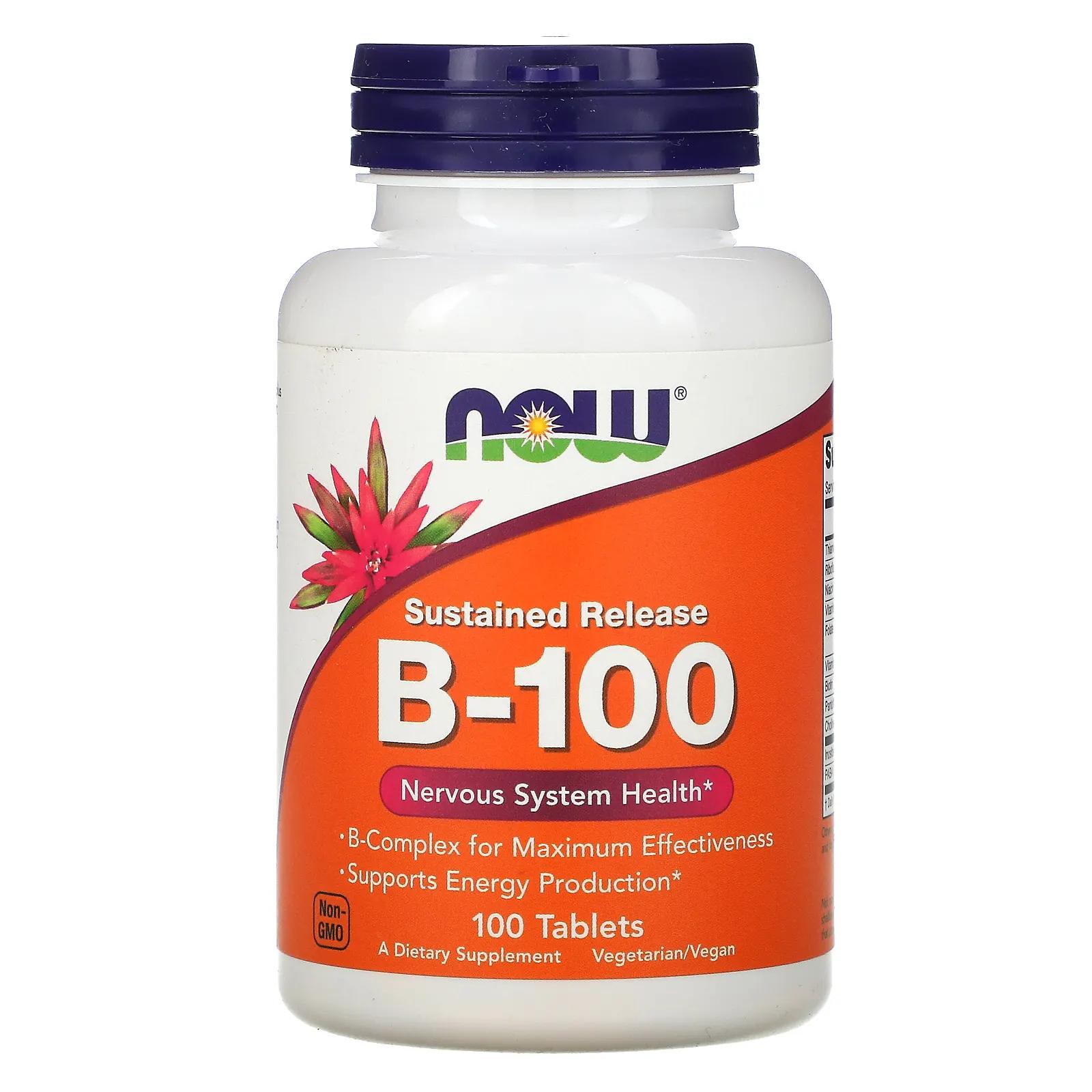 Now Foods B-100 с замедленным высвобождением 100 таблеток now foods b 1 100 мг 100 таблеток