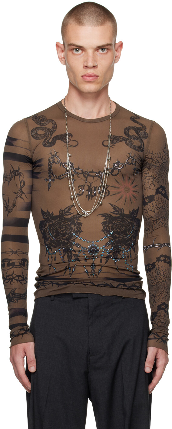 

Коричневая футболка с длинным рукавом KNWLS Edition Jean Paul Gaultier, Коричневый