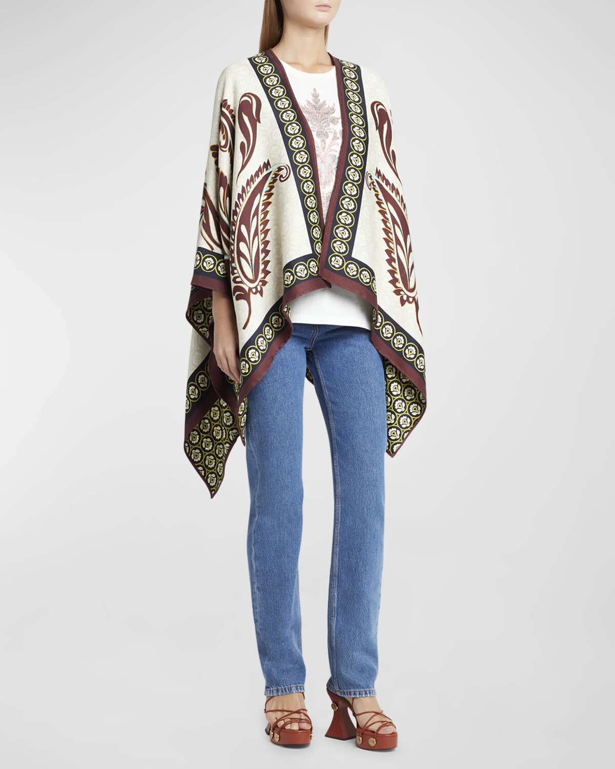 

Кейп с богемным узором Etro, цвет Print On Beige Base