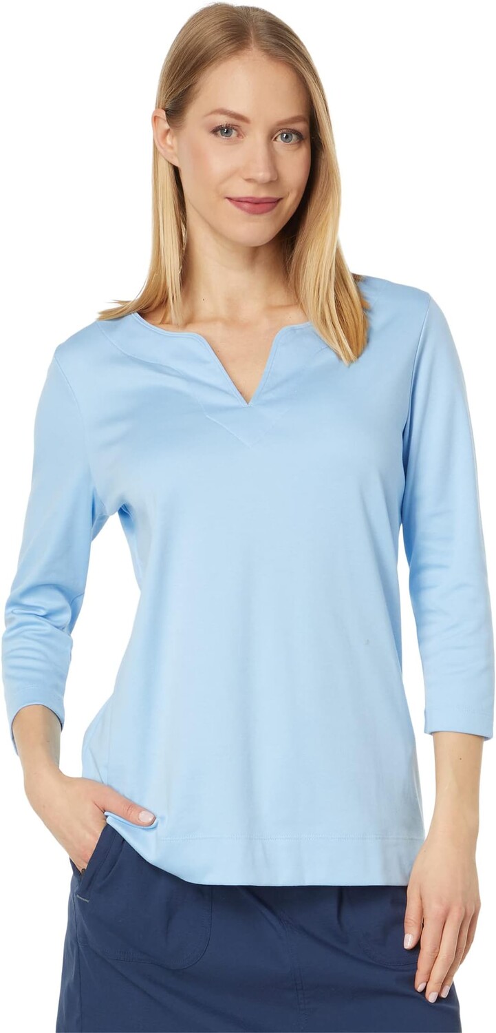 

Туника Pima Tops с разрезом, рукав 3/4 L.L.Bean, цвет Lake