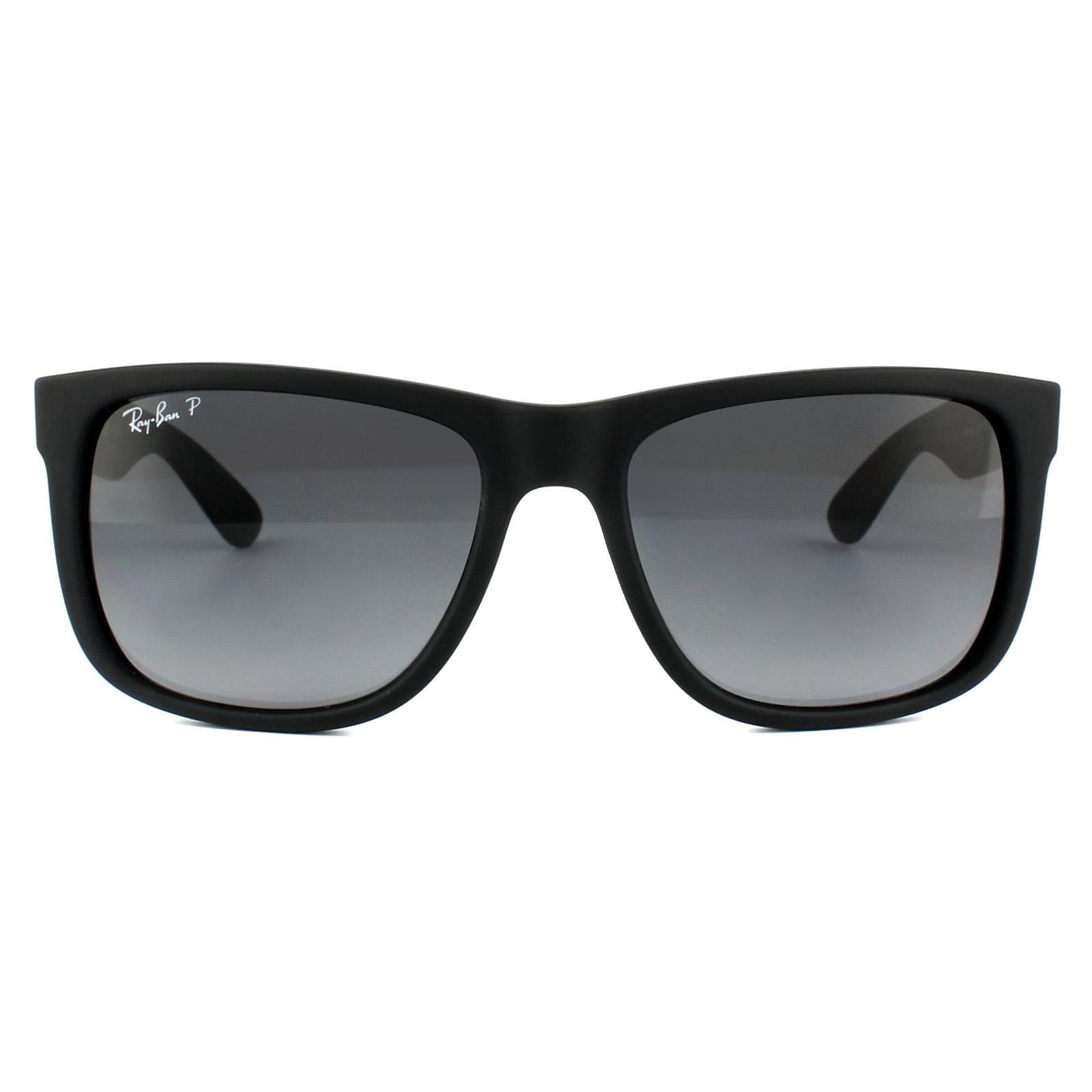 Прямоугольные черные резиновые серые поляризованные солнцезащитные очки Justin 4165 с градиентом Ray-Ban, черный
