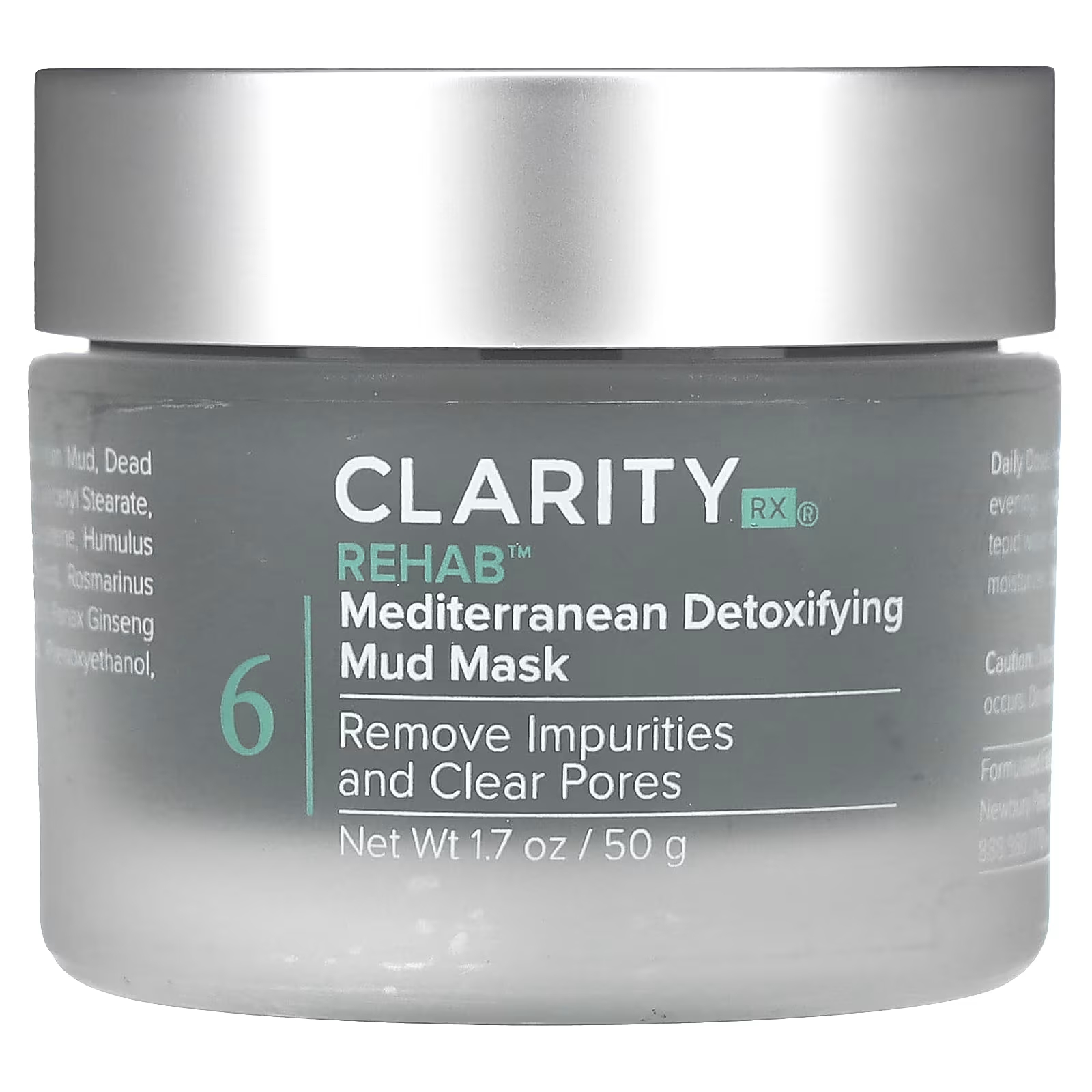 ClarityRx Rehab Средиземноморская детоксифицирующая грязевая маска, 1,7 унции (50 г)