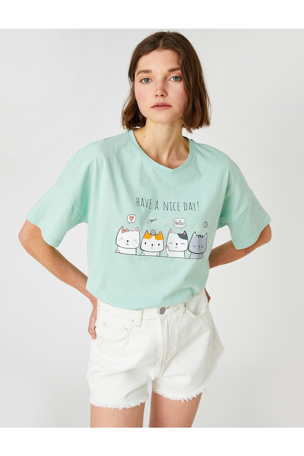 

Футболка Oversize с коротким рукавом и принтом Koton, зеленый